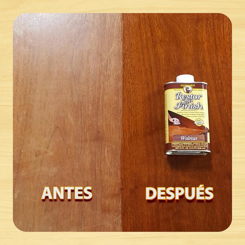 HOWARD - Restor-A-Finish: Restore Your Walnut Wood Finishes Repair Scratches, Eliminate Stains, White Heat or Water Rings and More. Safe on Furniture, Trim, and All Finished Wood. Size: 8 Fl oz - Image 2